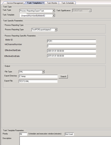Screenshot of the task template tab.